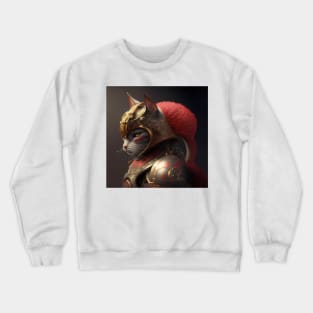 Samurai Cat Wearing Red and Gold Armor Crewneck Sweatshirt